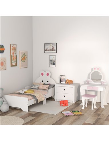 ZONEKIZ Wooden Kids Bedroom Furniture Set, Bunny-Design, White and pink 313-P012