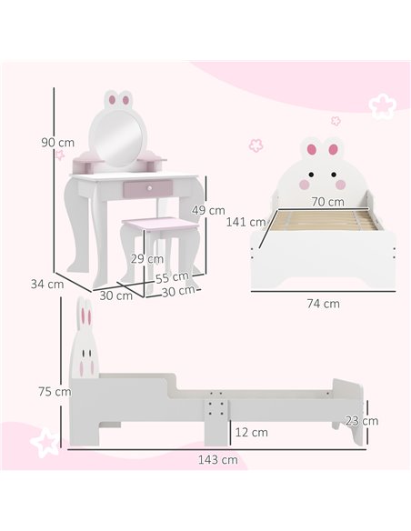 ZONEKIZ Wooden Kids Bedroom Furniture Set, Bunny-Design, White and pink 313-P012 - pic 37049 | FastDaddyshop