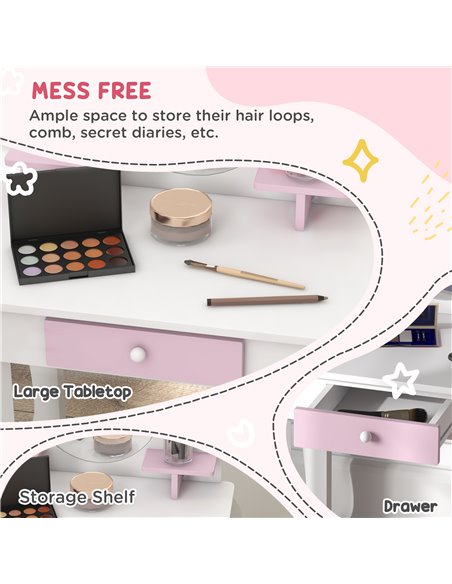 ZONEKIZ Wooden Kids Bedroom Furniture Set with Kids Dressing Table, Stool, Bed, for 3-6 Years, Bunny-Design 313-P012 - pic 37052 | FastDaddyshop