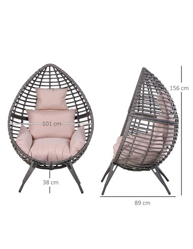 Outsunny Outdoor Indoor Rattan Egg Chair Wicker Weave Teardrop Chair with Cushion 867-047V70