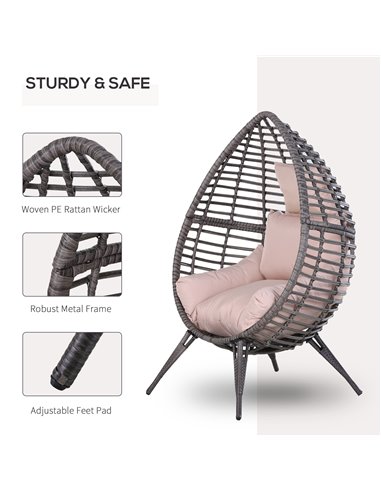 Outsunny Outdoor Indoor Rattan Egg Chair Wicker Weave Teardrop Chair with Cushion 867-047V70