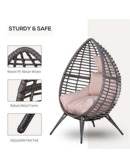 Outsunny Outdoor Indoor Rattan Egg Chair Wicker Weave Teardrop Chair with Cushion 867-047V70 - pic 37059 | FastDaddyshop