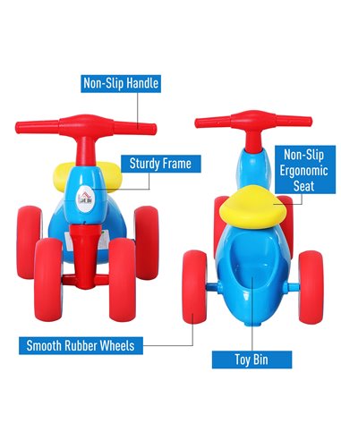 HOMCOM Toddler Training Walker Balance Ride-On Toy with Rubber Wheels Blue