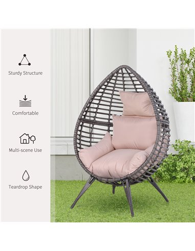 Outsunny Outdoor Indoor Rattan Egg Chair Wicker Weave Teardrop Chair with Cushion 867-047V70