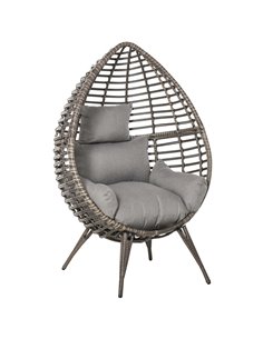 Outsunny Outdoor Indoor Rattan Egg Chair with Cushion, Grey 867-047V70GY