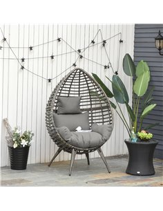 Outsunny Outdoor Indoor Rattan Egg Chair with Cushion, Grey 867-047V70GY 2