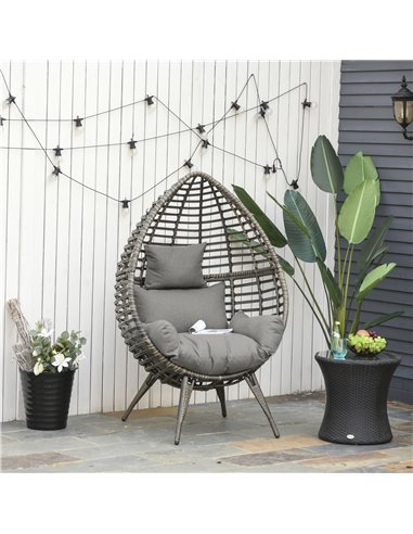 Outsunny Outdoor Indoor Rattan Egg Chair Wicker Weave Teardrop Chair with Cushion Grey 867-047V70GY