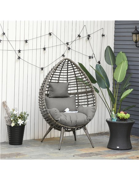Outsunny Outdoor Indoor Rattan Egg Chair Wicker Weave Teardrop Chair with Cushion Grey 867-047V70GY - pic 37066 | FastDaddyshop
