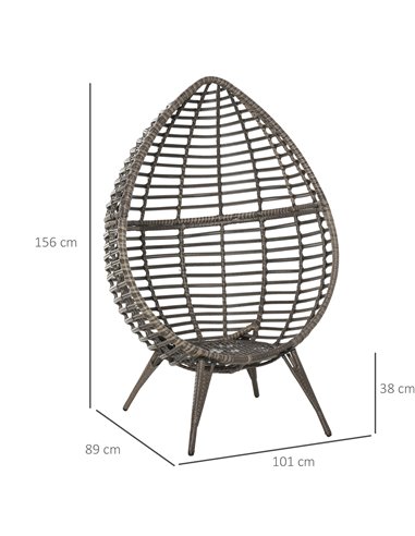 Outsunny Outdoor Indoor Rattan Egg Chair Wicker Weave Teardrop Chair with Cushion Grey 867-047V70GY