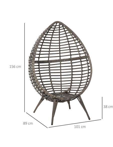 Outsunny Outdoor Indoor Rattan Egg Chair Wicker Weave Teardrop Chair with Cushion Grey 867-047V70GY - pic 37067 | FastDaddyshop