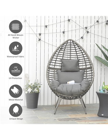 Outsunny Outdoor Indoor Rattan Egg Chair Wicker Weave Teardrop Chair with Cushion Grey 867-047V70GY - pic 37068 | FastDaddyshop