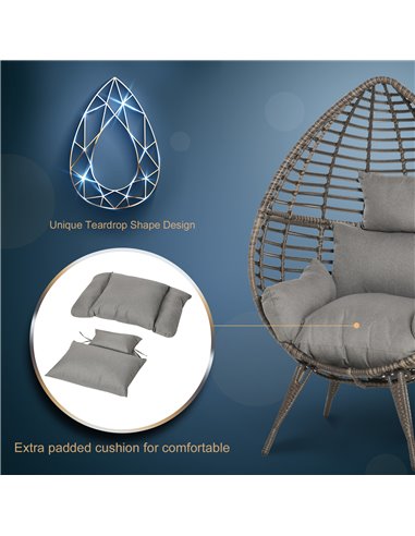 Outsunny Outdoor Indoor Rattan Egg Chair Wicker Weave Teardrop Chair with Cushion Grey 867-047V70GY