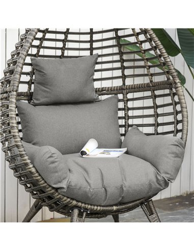 Outsunny Outdoor Indoor Rattan Egg Chair Wicker Weave Teardrop Chair with Cushion Grey 867-047V70GY