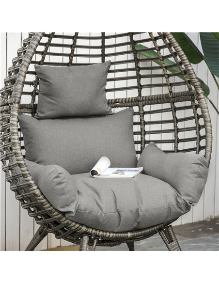 Outsunny Outdoor Indoor Rattan Egg Chair Wicker Weave Teardrop Chair with Cushion Grey 867-047V70GY - pic 37073 | FastDaddyshop