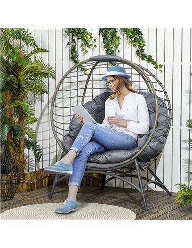 Outsunny Folding Rattan Egg Chair, Freestanding Basket Chair with Cushion, Grey 84G-057V71GY