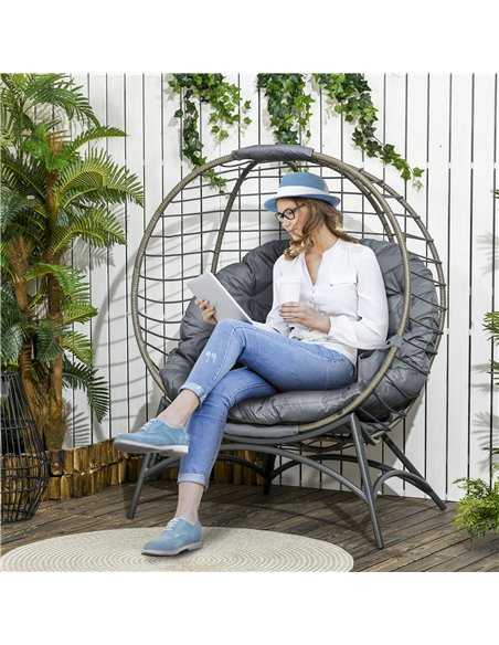 Outsunny Folding Rattan Egg Chair, Freestanding Basket Chair with Cushion, Grey 84G-057V71GY - pic 37102 | FastDaddyshop