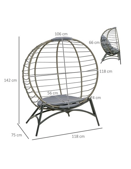 Outsunny Folding Rattan Egg Chair, Freestanding Basket Chair with Cushion, Grey 84G-057V71GY - pic 37103 | FastDaddyshop