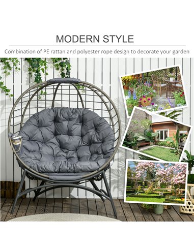 Outsunny Folding Rattan Egg Chair, Freestanding Basket Chair with Cushion, Grey 84G-057V71GY