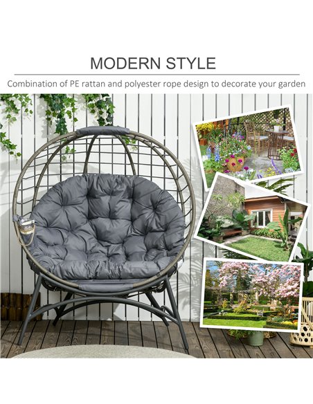 Outsunny Folding Rattan Egg Chair, Freestanding Basket Chair with Cushion, Grey 84G-057V71GY - pic 37104 | FastDaddyshop