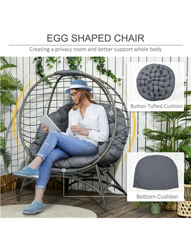 Outsunny Folding Rattan Egg Chair, Freestanding Basket Chair with Cushion, Grey 84G-057V71GY