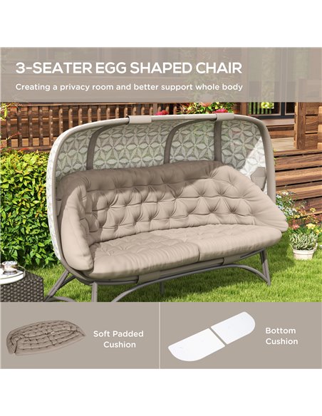 Outsunny Folding Outdoor Egg Chair, Hollow Design 3 Seater Garden Furniture Chair w/ Flower Pattern Bottle Holder Bags for Indoo - pic 37114 | FastDaddyshop