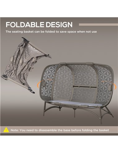 Outsunny Folding Outdoor Egg Chair, Hollow Design 3 Seater Garden Furniture Chair w/ Flower Pattern Bottle Holder Bags for Indoo
