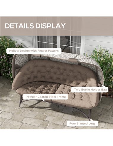 Outsunny Folding Outdoor Egg Chair, Hollow Design 3 Seater Garden Furniture Chair w/ Flower Pattern Bottle Holder Bags for Indoo