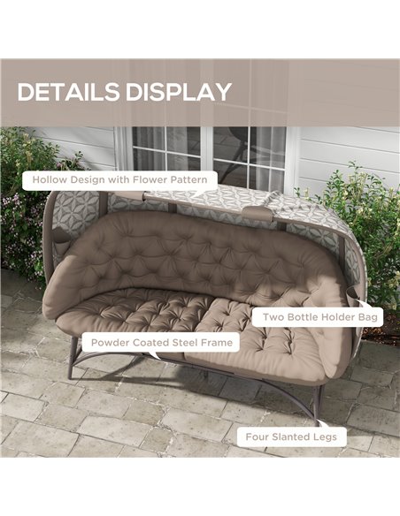 Outsunny Folding Outdoor Egg Chair, Hollow Design 3 Seater Garden Furniture Chair w/ Flower Pattern Bottle Holder Bags for Indoo - pic 37116 | FastDaddyshop