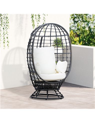 Outsunny Rattan Outdoor Swivel Egg Chair with Cushion, Black 867-088V71BK