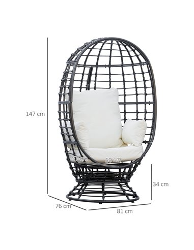 Outsunny Rattan Outdoor Swivel Egg Chair with Cushion, Black 867-088V71BK