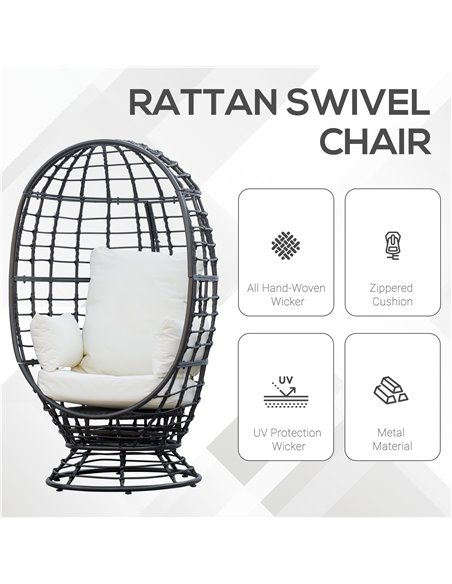 Outsunny Swivel Egg Chair, Rattan Outdoor Chair with Cushion and Pillow for Balcony, Garden, Patio, Black 867-088V71BK - pic 37124 | FastDaddyshop
