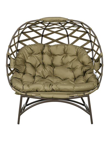 Outsunny 2 Seater Folding Weave Egg Chair Outdoor with Cushion, Khaki 84G-264V70KK - pic 37128 | FastDaddyshop
