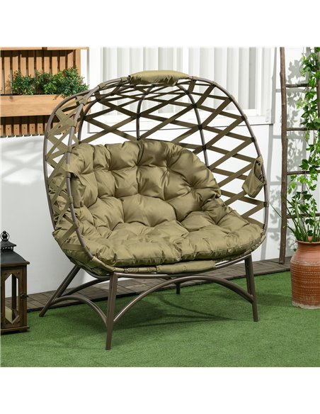 Outsunny 2 Seater Folding Weave Egg Chair Outdoor with Cushion, Khaki 84G-264V70KK - pic 37129 | FastDaddyshop