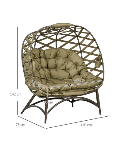 Outsunny 2 Seater Folding Weave Egg Chair Outdoor with Cushion, Khaki 84G-264V70KK
