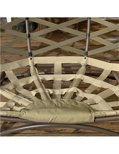 Outsunny 2 Seater Egg Chair Outdoor, Folding Weave Garden Furniture Chair with Cushion, Cup Pockets - Khaki 84G-264V70KK