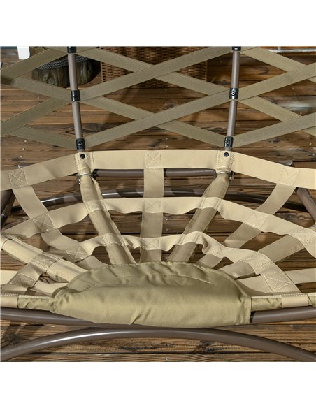 Outsunny 2 Seater Egg Chair Outdoor, Folding Weave Garden Furniture Chair with Cushion, Cup Pockets - Khaki 84G-264V70KK - pic 37136 | FastDaddyshop