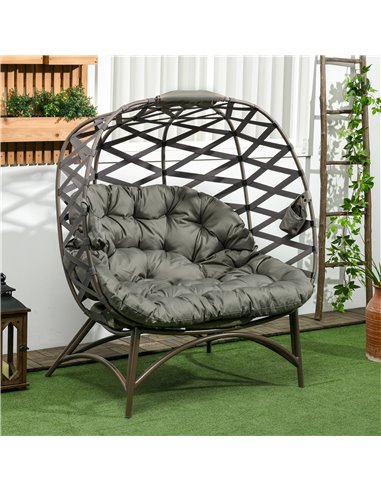 Outsunny 2 Seater Folding Weave Egg Chair Outdoor with Cushion, Sand Brown 84G-264V70SD