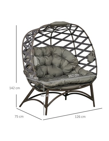 Outsunny 2 Seater Folding Weave Egg Chair Outdoor with Cushion, Sand Brown 84G-264V70SD