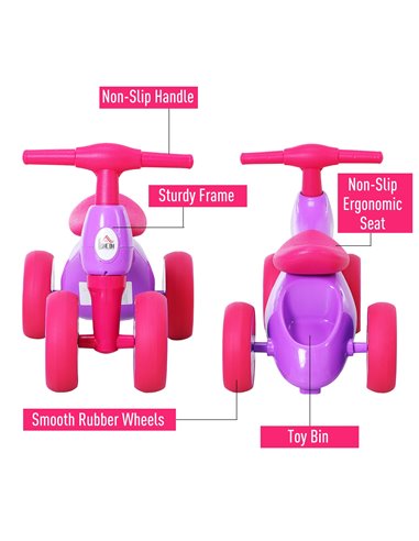HOMCOM Toddler Training Walker Balance Ride-On Toy with Rubber Wheels Purple