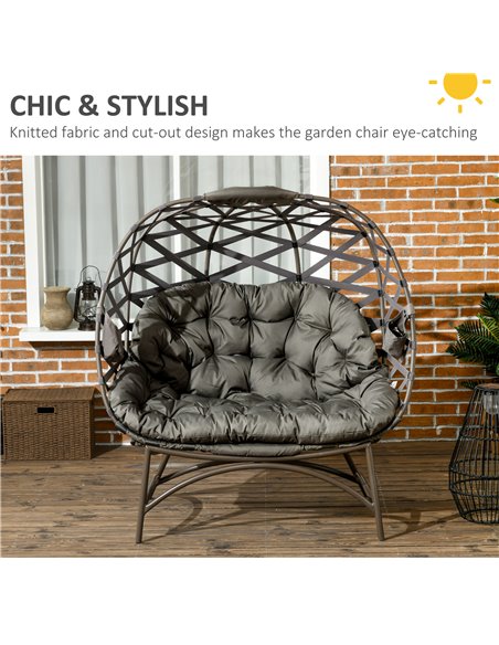 Outsunny 2 Seater Folding Weave Egg Chair Outdoor with Cushion, Sand Brown 84G-264V70SD - pic 37140 | FastDaddyshop