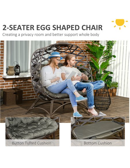 Outsunny 2 Seater Egg Chair Outdoor, Folding Weave Garden Furniture Chair with Cushion, Cup Pockets - Sand Brown 84G-264V70SD - pic 37141 | FastDaddyshop