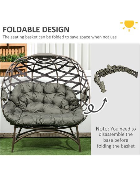 Outsunny 2 Seater Egg Chair Outdoor, Folding Weave Garden Furniture Chair with Cushion, Cup Pockets - Sand Brown 84G-264V70SD - pic 37142 | FastDaddyshop