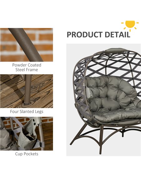 Outsunny 2 Seater Egg Chair Outdoor, Folding Weave Garden Furniture Chair with Cushion, Cup Pockets - Sand Brown 84G-264V70SD - pic 37143 | FastDaddyshop