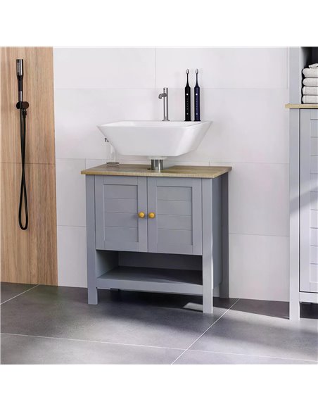 kleankin Under Sink Cabinet, Bathroom Vanity Unit, Pedestal Under Sink Design, Storage Cupboard with Adjustable Shelf, Grey 834- - pic 37165 | FastDaddyshop