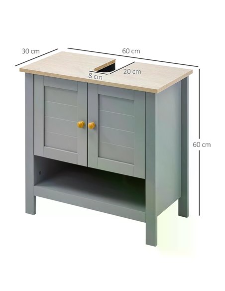 kleankin Under Sink Cabinet, Bathroom Vanity Unit, Pedestal Under Sink Design, Storage Cupboard with Adjustable Shelf, Grey 834- - pic 37166 | FastDaddyshop