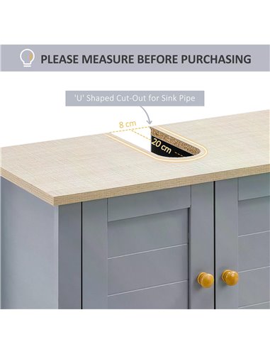 kleankin Under Sink Cabinet, Bathroom Vanity Unit, Pedestal Under Sink Design, Storage Cupboard with Adjustable Shelf, Grey 834-