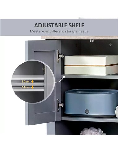 kleankin Under Sink Cabinet, Bathroom Vanity Unit, Pedestal Under Sink Design, Storage Cupboard with Adjustable Shelf, Grey 834-