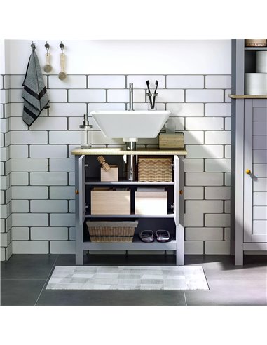 kleankin Under Sink Cabinet, Bathroom Vanity Unit, Pedestal Under Sink Design, Storage Cupboard with Adjustable Shelf, Grey 834-