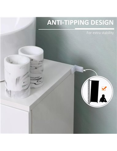 kleankin Under Sink Cabinet, Bathroom Vanity Unit, Pedestal Under Sink Design, Storage Cupboard with Adjustable Shelf, White 834