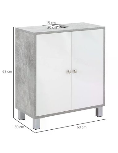 Kleankin Under Sink Cabinet, Bathroom Vanity Unit, White and Grey 834-383